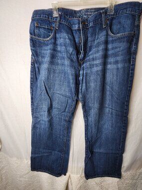 Old Navy Men’s Straight Fit Jeans 42x30 – Blue Denim, Slight Hem Wear